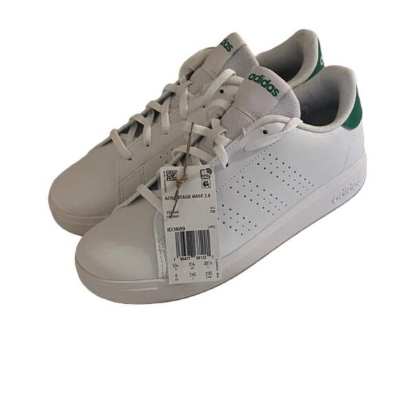 Adidas Advantage Base 2.0 J White and Green Shoes, Size 6 - Picture 1 of 7